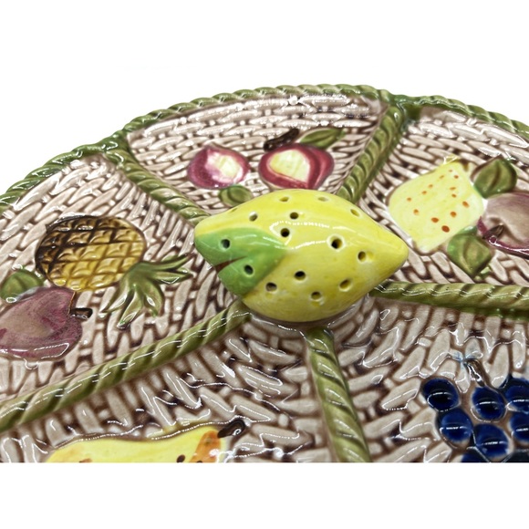 Vintage Jamal Majolika Devised Fruit Hors d’ oeuvres Snack Tray Lemon Toothpick - Picture 5 of 8